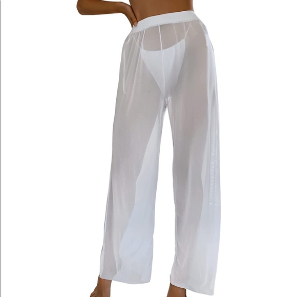 White Mesh Beach Pants - Coverup - Picture 3 of 6